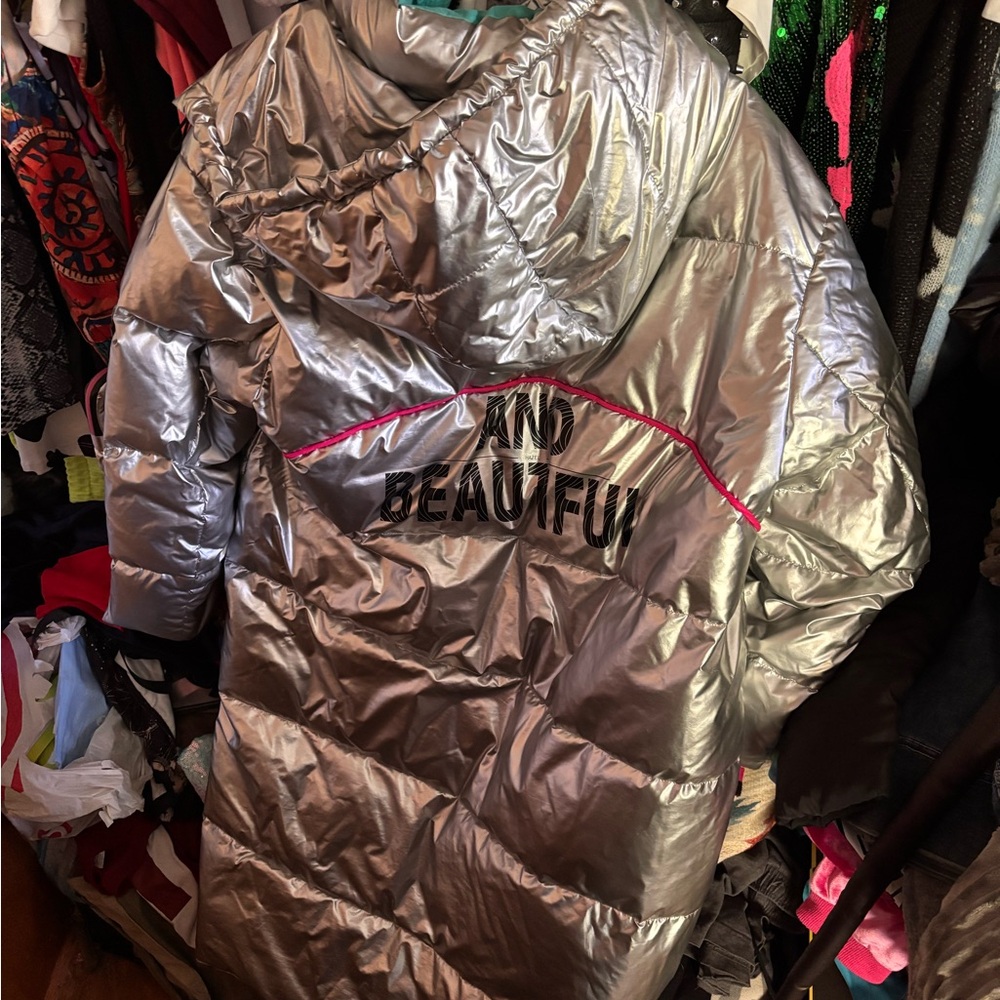 Silver Metallic Puffer Jacket - image 2
